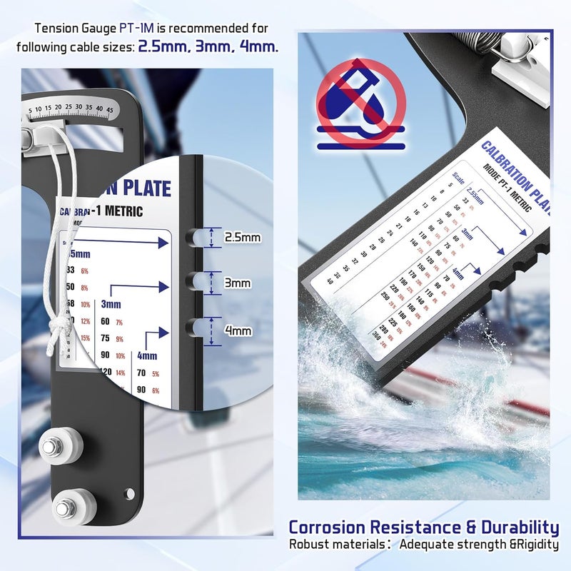 Touri Sailboat Rigging Tension Gauge, PT-1M Professional Tension Gauge - Accurate Rigging Tool for Optimal Sail Performance, Wire Rope Standing Rigging for 2.5, 3, and 4 milimeter Cable Diamete, 360kg - Image 4